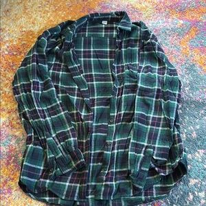 Old Navy Women’s Green and Pink Plaid Shirt